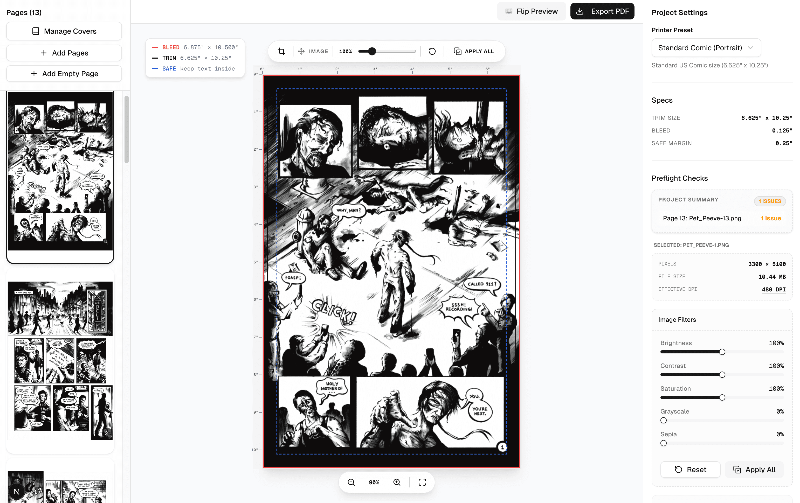 Comic Print Tool Interface